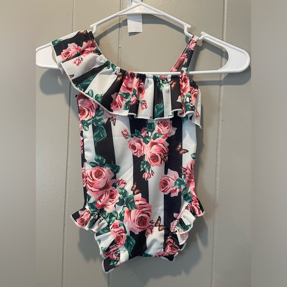 Striped and floral girls swimsuit - Picture 1 of 2